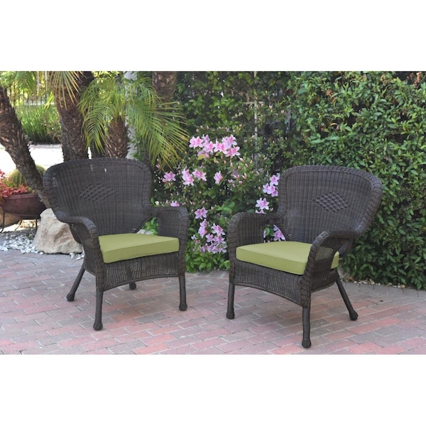 Jeco W00215-C-2-FS029 Windsor Espresso Resin Wicker Chair with Green Cushion, 2PK W00215-C_2-FS029 - main